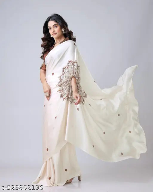 New satin silk Digital print Free hand saree