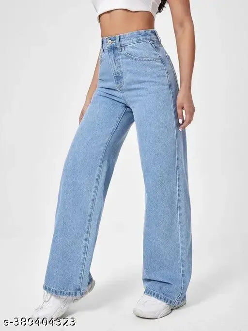 ICE BLUE DENIM WIDE LEG DENIM JEANS