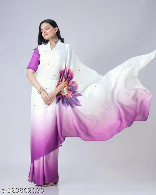 New satin silk Digital print Free hand saree