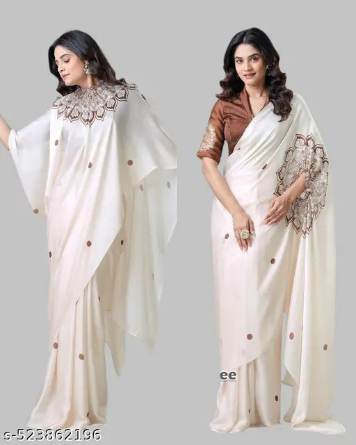 New satin silk Digital print Free hand saree